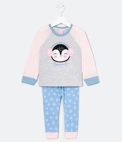 Pijama Infantil Estampa de Pinguim - Tam 1 a 4 anos