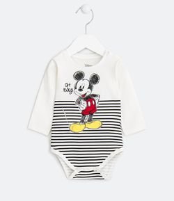 Body Infantil com Listras Estampa Mickey - Tam 0 a 18 meses