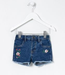 Short Infantil Jeans Bordados Florais - Tam 3 a 18 meses