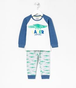 Pijama Infantil Toque Suave Estampa Jacaré - Tam 1 a 4 anos