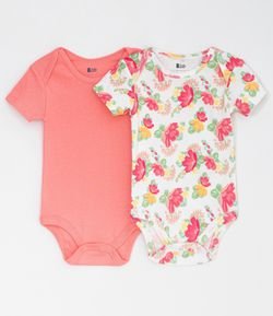Kit Body Infantil Lisa e Estampa Floral - Tam 0 a 18 meses