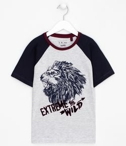 Camiseta Infantil Estampa Leão Extreme Wild - Tam 5 a 14 anos