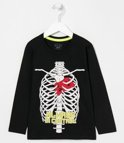 Camiseta Infantil Estampa Esqueleto - Tam 5 a 14 anos