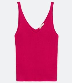 Blusa Regata Canelada em Tricô Leve com Decote V