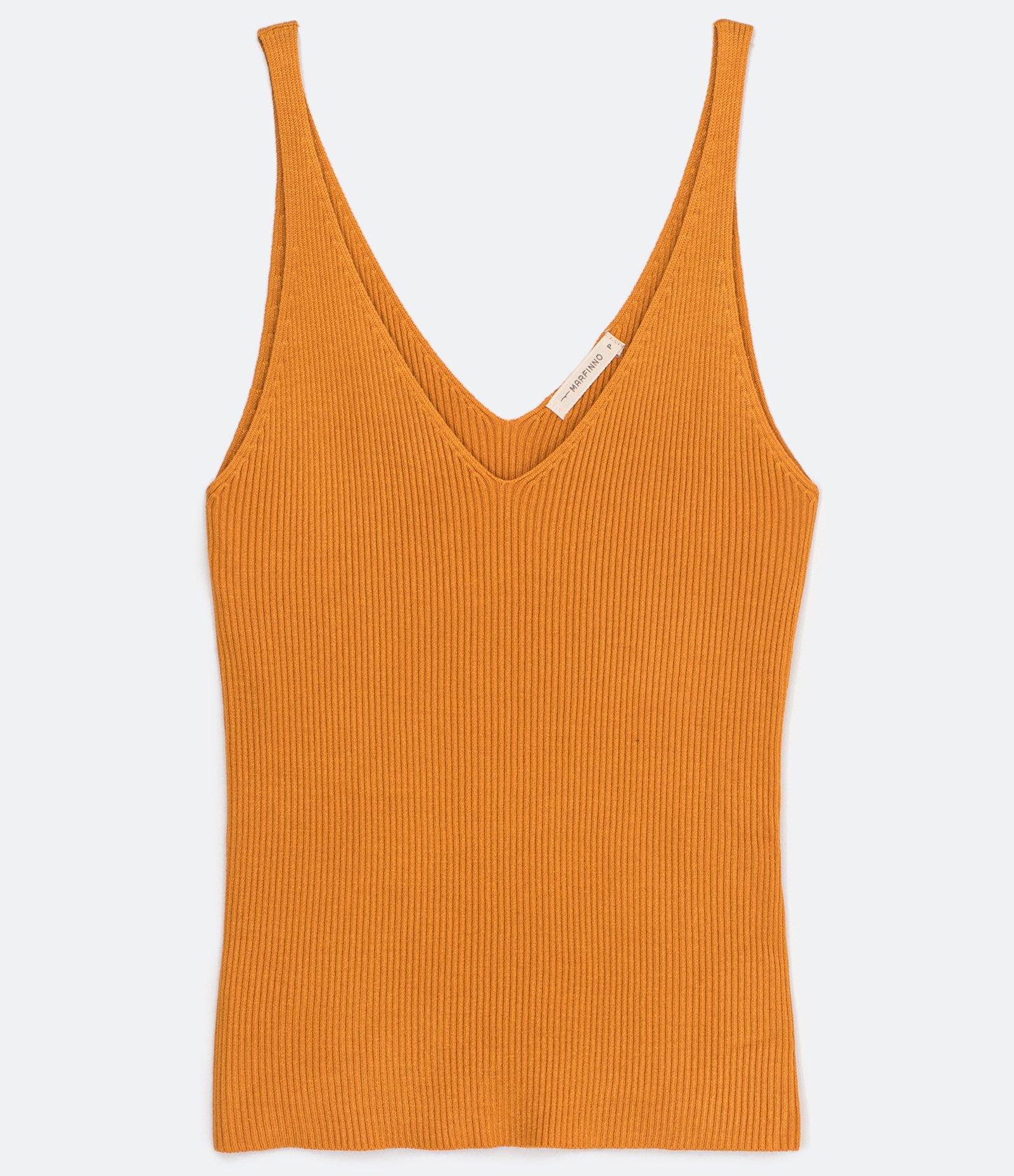 Blusa Regata Canelada em Tricô Leve com Decote V 1