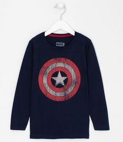 Camiseta Infantil Escudo Capitão América - Tam 4 a 14 anos