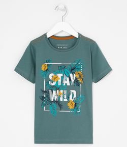 Camiseta Infantil Estampa Folhagens Stay Wild - Tam 5 a 14 anos