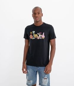Camiseta Manga Curta Estampa Bob Esponja e Amigos 