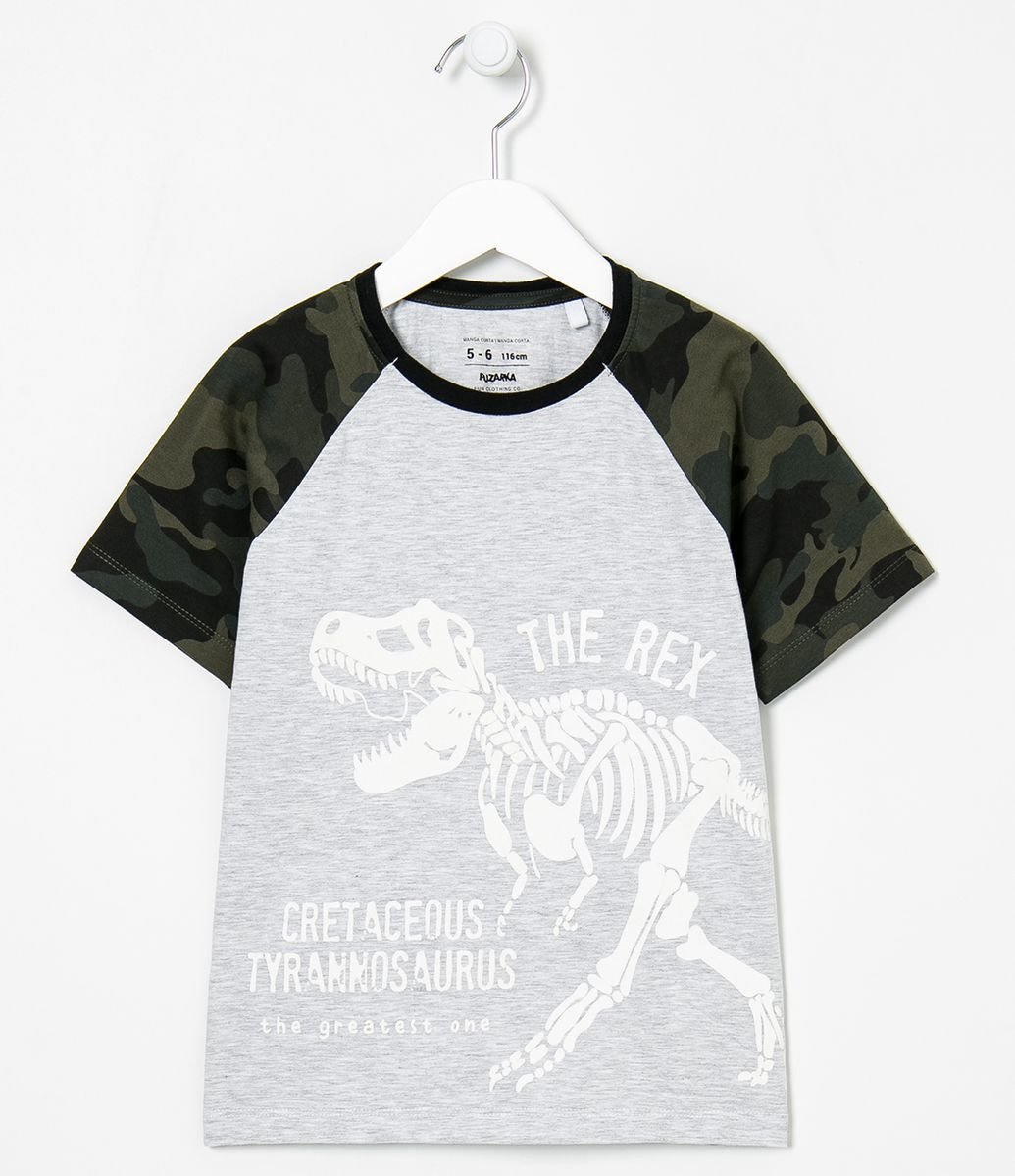 Menor preço em Camiseta Infantil Estampa T-Rex Brilha no Escuro - Tam 5 a 14 anos