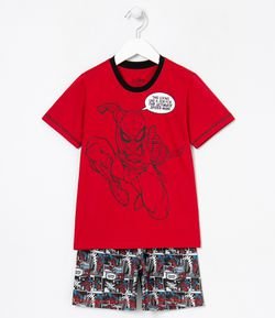 Pijama Infantil Curto Estampa Homem Aranha Quadrinhos - Tam 2 a 12