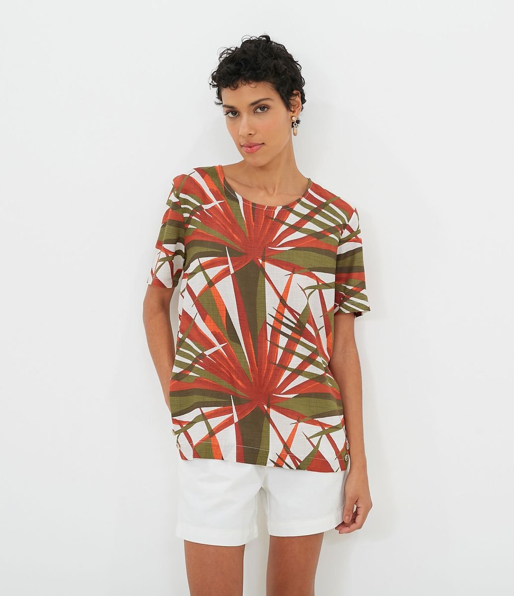 vestido em tecido de viscose com decote redondo folha