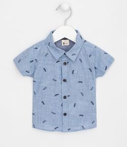 Camisa Infantil em Tricoline Estampa Folhas - Tam 0 a 18 meses