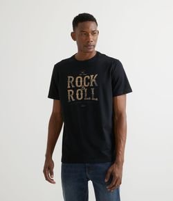 Camiseta Manga Curta em Algodão com Estampa Rock & Roll