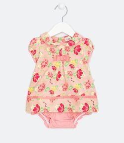 Vestido Infantil Body em Suedine Floral - Tam 0 a 18 meses