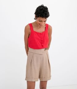 Blusa Regata Lisa em Linho com Botões Forrados