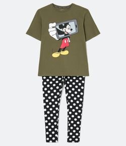 Pijama Manga Curta Poá Estampa Mickey