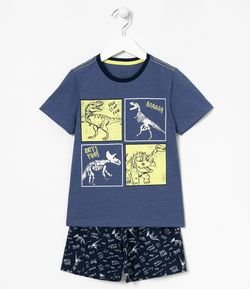 Pijama Infantil Estampa de Dinossauros Brilha no Escuro - Tam 5 a 14 anos