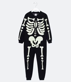 Pijama Infantil Macacão Estampa Esqueleto Brilha no Escuro - Tam 4 a 10 anos