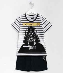 Pijama Infantil Curto Listrado Estampa Star Wars Vader - Tam 4 a 14