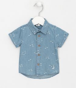 Camisa Infantil Jeans Peixinhos - Tam 0 a 18 meses