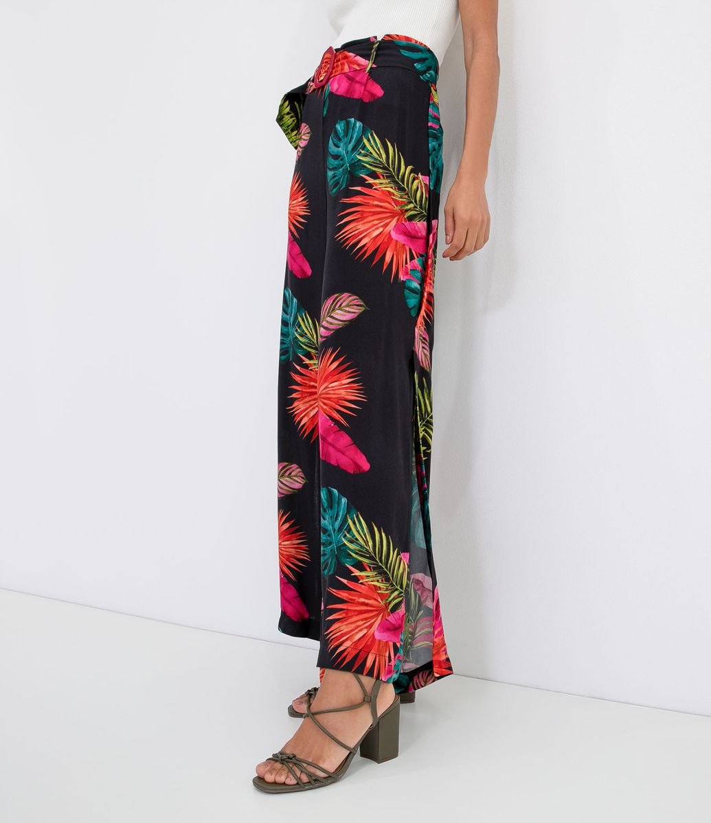calça pantalona de viscose estampada