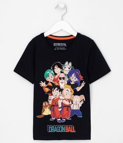 Camiseta Infantil Estampa Dragon Ball e Amigos - Tam 5 a 14 anos