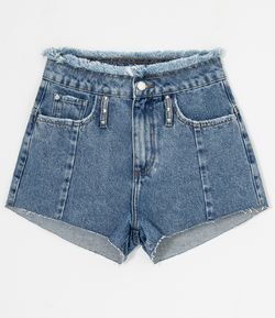 Short Jeans Liso com Cós Desfiado