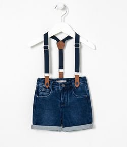 Bermuda Jeans Infantil com Suspensório - Tam 0 a 18 meses