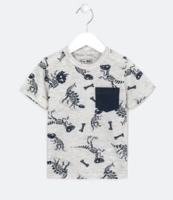 Camiseta Infantil Estampa Esqueletos de Dinossauros - Tam 1 a 5 anos