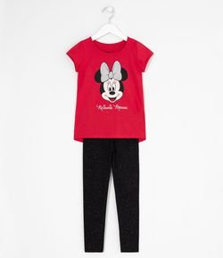 Conjunto Infantil Blusa Estampa da Minnie e Calça Legging com Glitter - Tam 1 a 6 anos