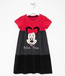 Vestido Infantil Estampa da Minnie com Laço - Tam 1 a 6 anos