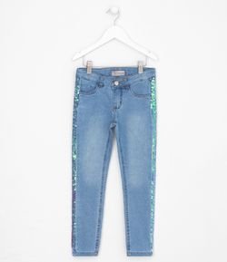 Calça Infantil Jeans com Paetês na Lateral - Tam 5 a 14 anos