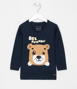 Camiseta Infantil Manga Longa Estampa Urso Interativo Póim - Tam 1 a 5