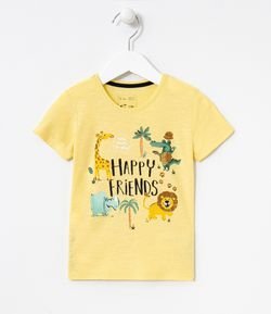 Camiseta Infantil em Algodão Estampa Amigos Bichos - Tam 1 a 5 anos 