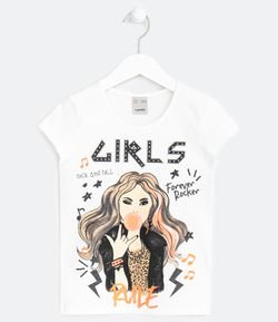 Camiseta Infantil Estampa Menina Rockeira - Tam 5 a 14 anos