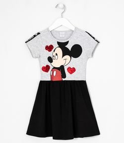 Vestido Manga Curta Infantil Estampa Mickey - Tam 5 a 14 anos 