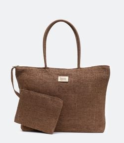 Bolsa de Palha Lisa com Zíper e Nácessaire Alça Recoberta