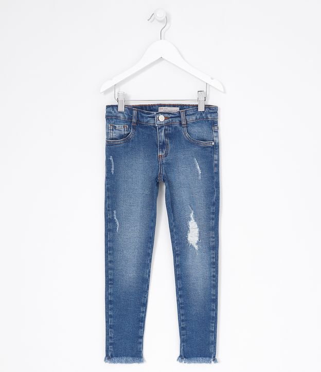 Calça Jeans Infantil Lisa com Barra Desfiada - Tam 5 a 14 anos Azul 1