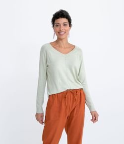 Suéter Gola V em Tricô Sem Estampa