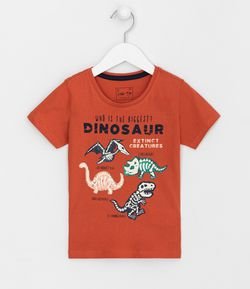 Camiseta Infantil Estampa Dinossauros Brilha no Escuro - Tam 1 a 5 anos 