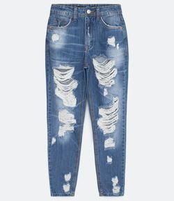 Calça Jeans Mom com Puídos Customizável 
