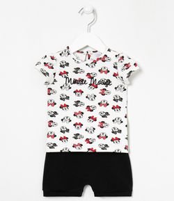Conjunto Infantil Blusa Estampas da Minnie e Short Estampa no Bumbum - Tam 0 a 18 meses