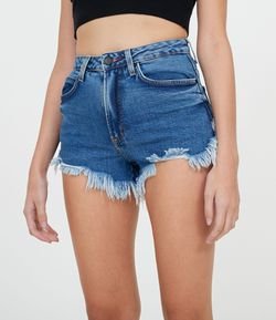 Short Jeans Liso Hotpants com Barra Desfiada