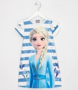 Vestido Infantil com Listras Estampa Frozen - Tam 2 a 10 anos