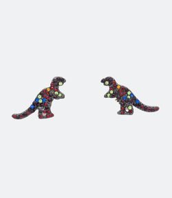 Brinco Mini Dinossauro com Strass Colorido