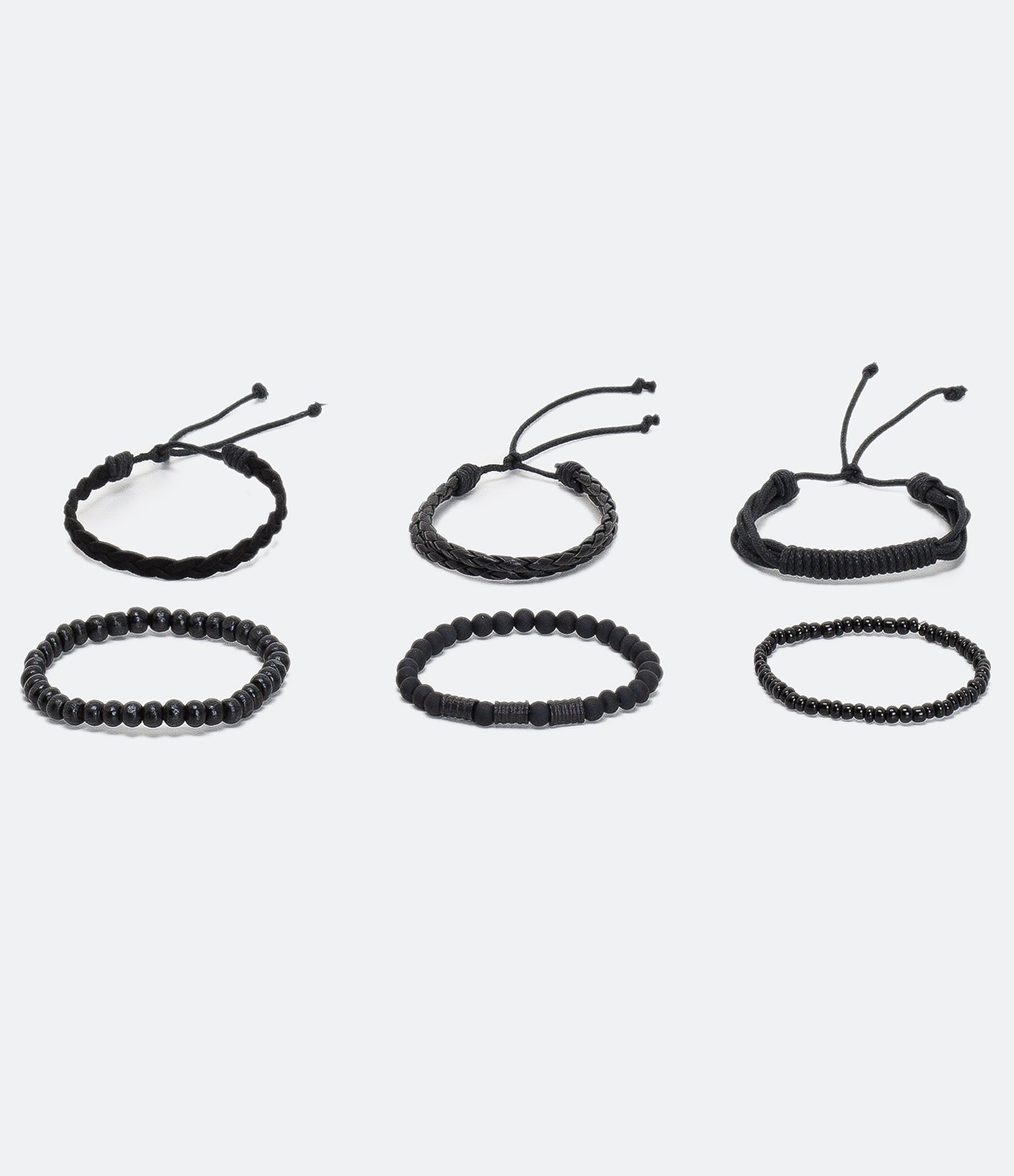 Kit 6 Pulseiras Masculinas Trançadas e com Bolinhas Preto 2