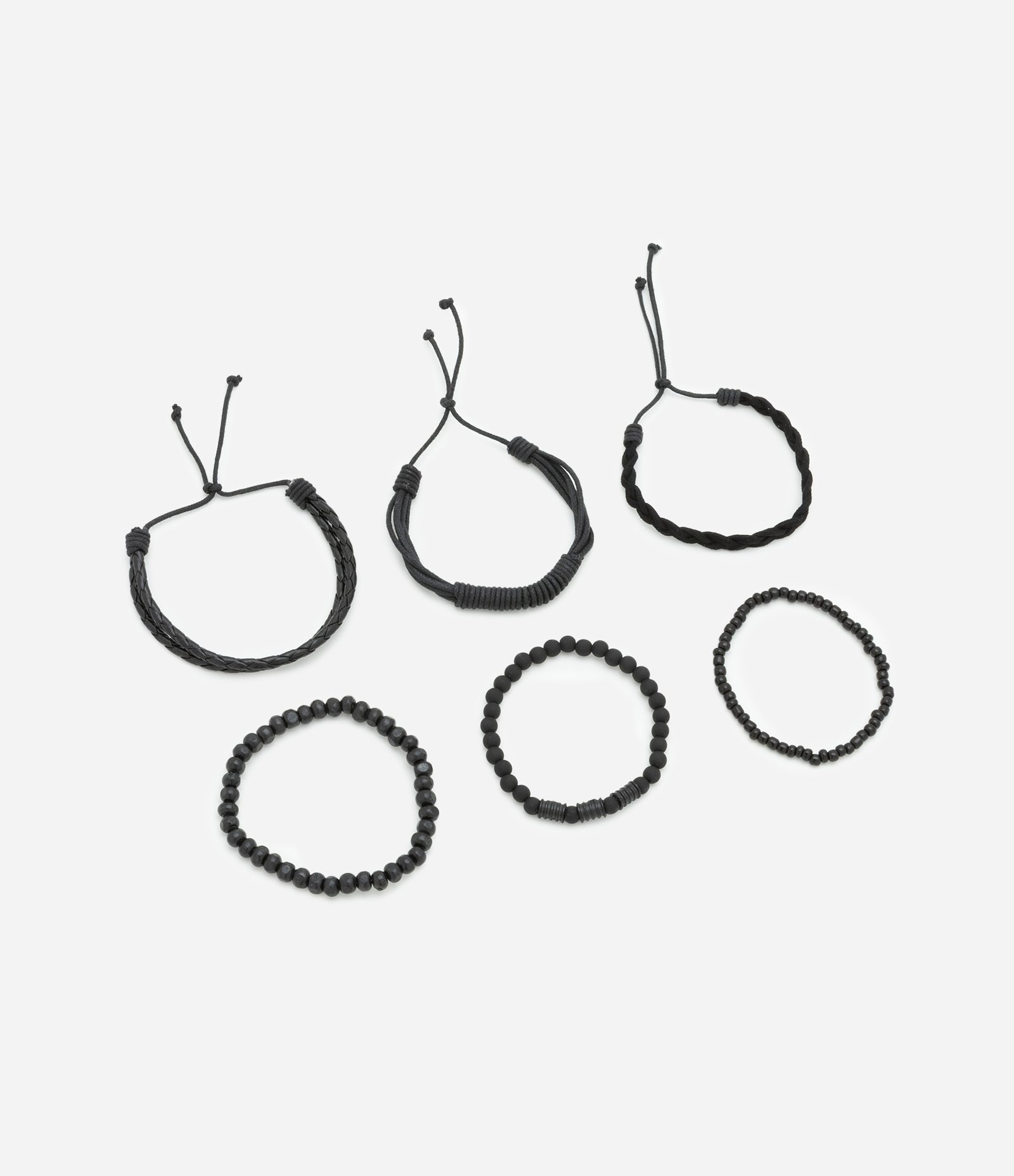 Kit 6 Pulseiras Masculinas Trançadas e com Bolinhas Preto 3