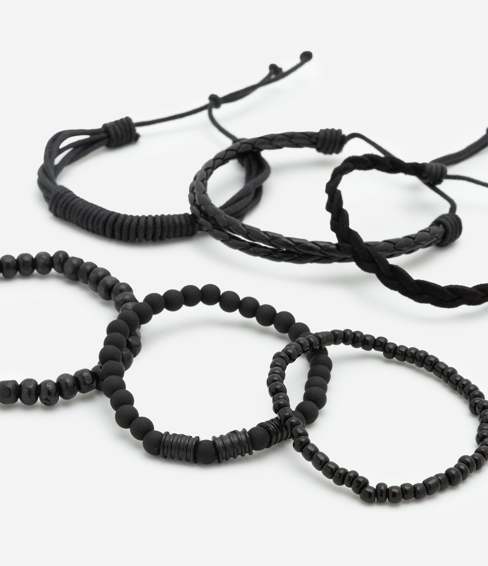 Kit 6 Pulseiras Masculinas Trançadas e com Bolinhas Preto 4