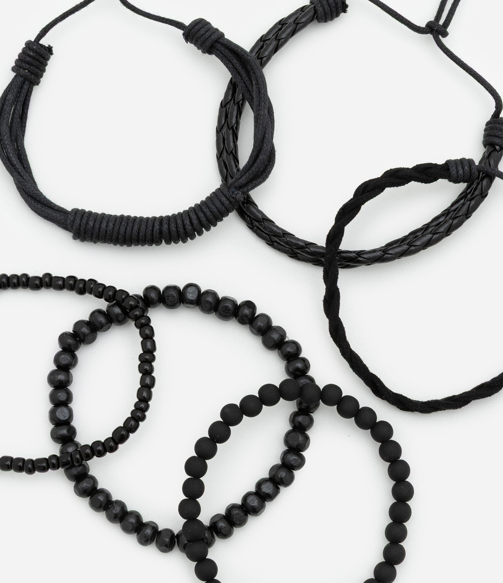 Kit 6 Pulseiras Masculinas Trançadas e com Bolinhas Preto 5