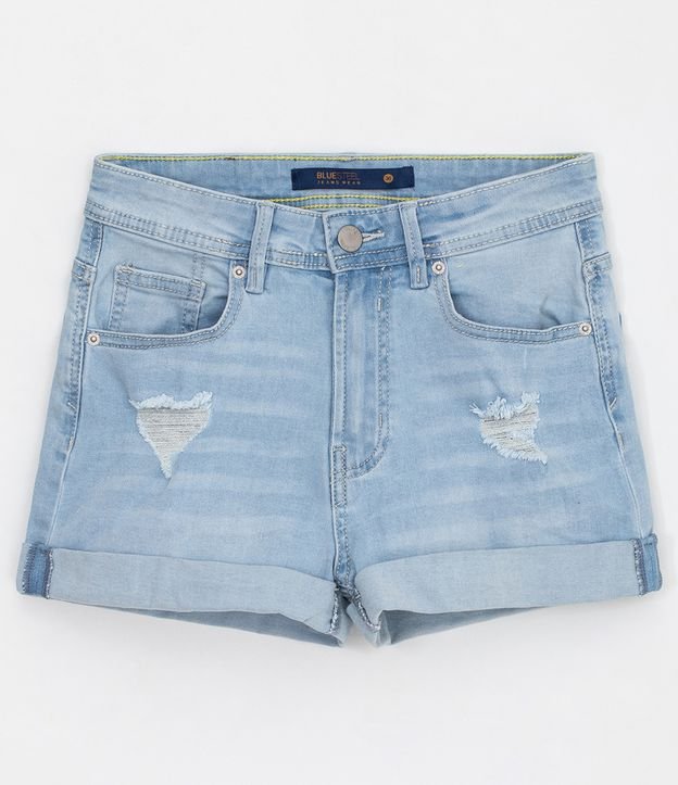 Short Recto Jeans Liso con Gastados  Azul 6